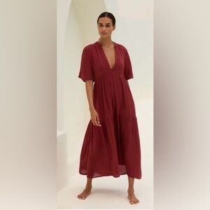 Anthropologie Flowing Burgundy Maxi Dress